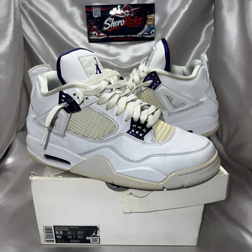 Jordan 4 Retro Mid Purple Metallic Size 8.5 White/Court Purple | CT8527-115